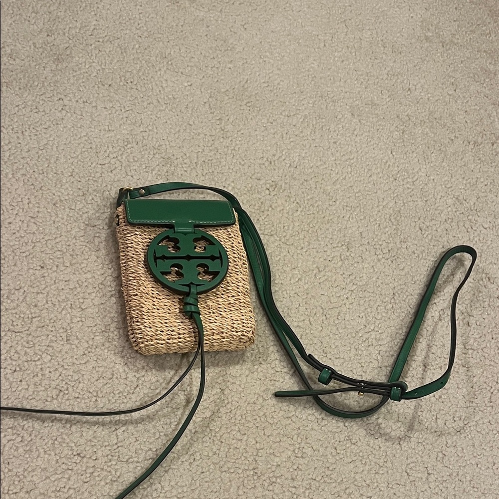 Tory Burch Woven Green and Tan Crossbody Bag
